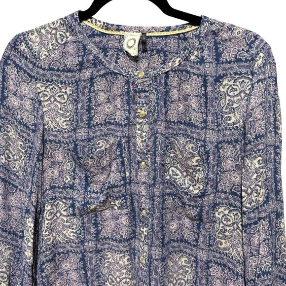 Anthropologie Akemi + Kin Coconino Button Up Top Paisley Patchwork Purple Sz M - Picture 5 of 11